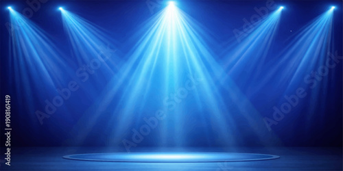 A bright blue stage spotlight creates a glowing star burst design with laser rays and a flare motion against a dark space backdrop