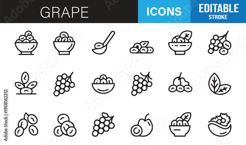 Agriculture grapevine minimal line icons editable vector set