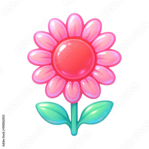 PNG Vibrant glossy pink flower illustration.