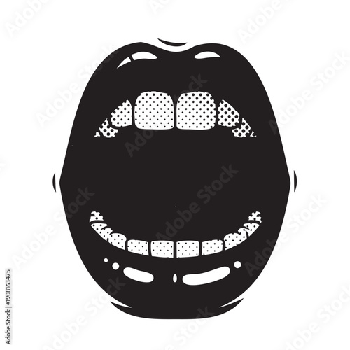 Cartoon mouth with braces smiling widely isolated illustration