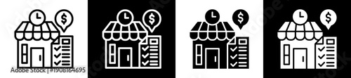 Market Profile Icon Set In Black And White Filled Style Collection 