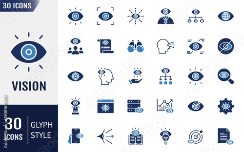 Vision solid icon set. Icons related to Vision, Eye, look, perspective, binocular, and more. Solid icon. Vector illustration