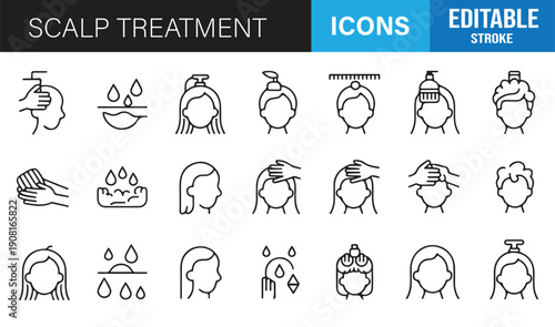 Hair growth and scalp therapy outline icon collection vector pack