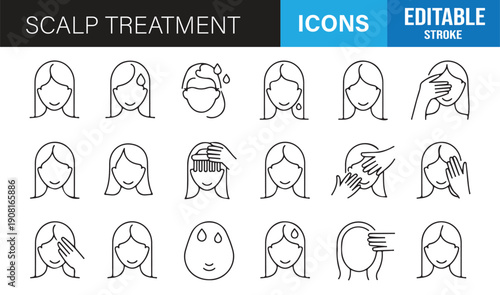 Beauty salon scalp treatment line icons editable stroke set