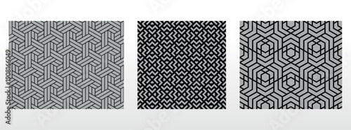 Geometric set of seamless black and gray patterns. Simple vector graphics