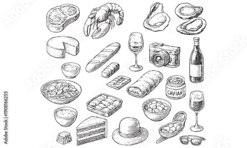 Vintage Gourmet Food Engravings Set