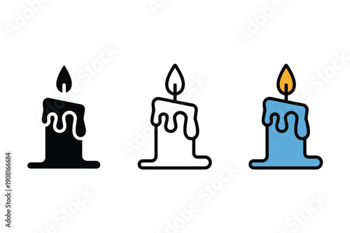 Black and White Candle Icon with Melting Wax