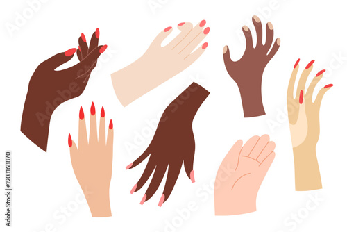 Hands cartoon flat illustrations isolated on white background