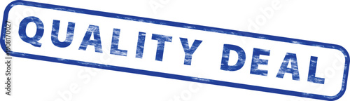 Blue rubber stamp with 'QUALITY DEAL' text, vector illustration for mockup or overlay effect, isolated on transparent background, png