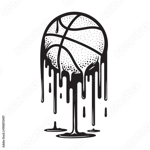 Melting basketball dripping as liquid illustration design