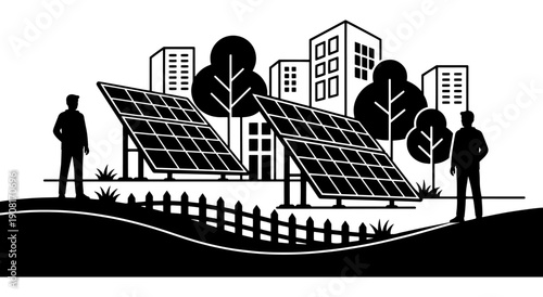 Harnessing renewable energy in a modern urban landscape with solar panels Vector