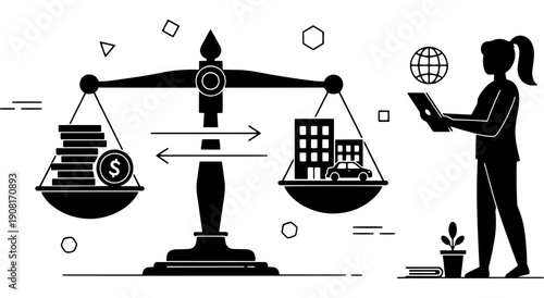 Balancing trade, technology, and global economic cooperation in modern society Vector