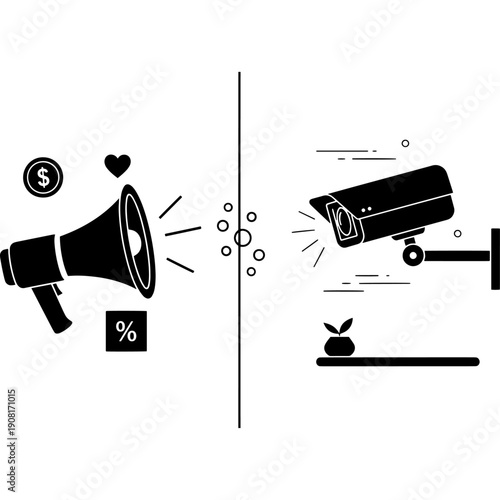 Surveillance and propaganda symbolized by a megaphone and security camera Vector
