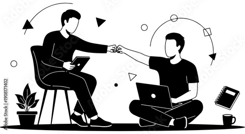 Two professionals collaborating through digital exchange of ideas and documents Vector