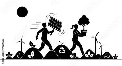 Sustainable future envisioned through renewable energy and community effort Vector