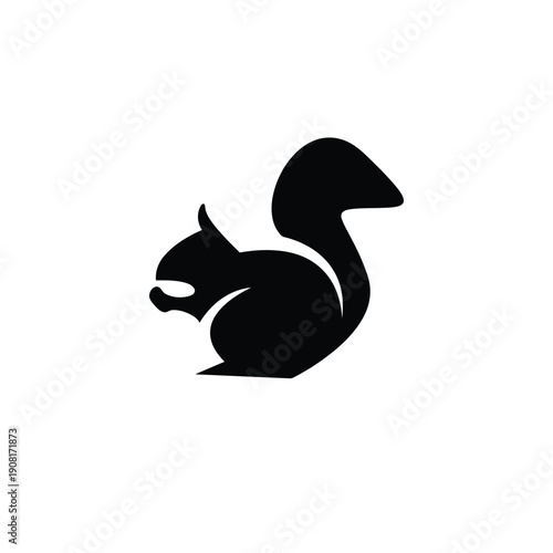 Minimalist black silhouette of a squirrel holding a nut
