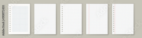 Copybook Notebook Notepad Paper Grid Lined Squared Plan Page Paper Vector Note Set