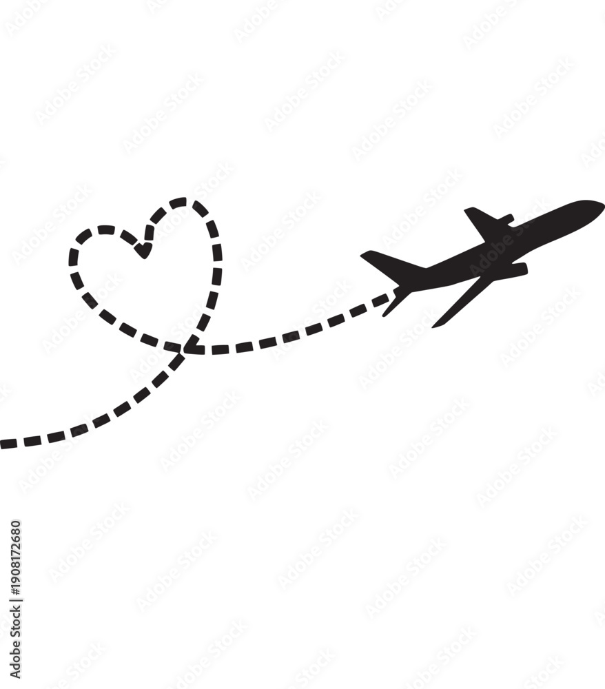 Fototapeta premium Airplane Flying Heart Shaped Trail Symbolizing Love Travel.