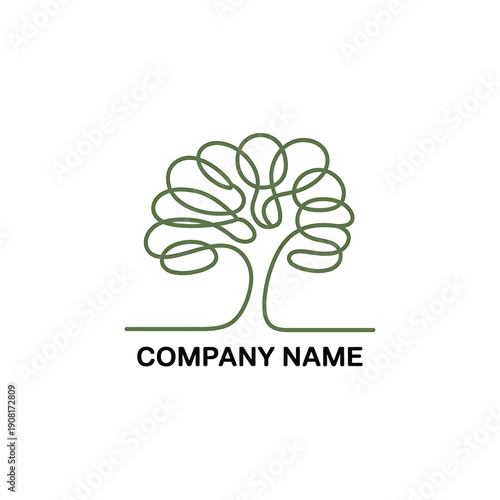 Abstract green line art depicting a tree above company text