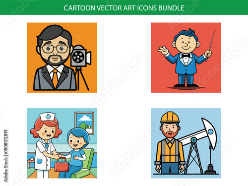 Wallpaper Mural Cartoon vector art icon bundle featuring various occupations and professions Torontodigital.ca