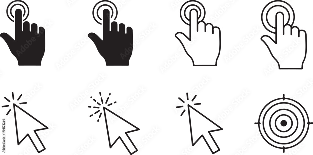 Fototapeta premium Black and white hand and computer mouse click finger