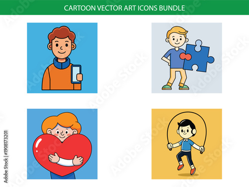 Wallpaper Mural Cute cartoon vector art icon bundle featuring children engaged in various activities Torontodigital.ca