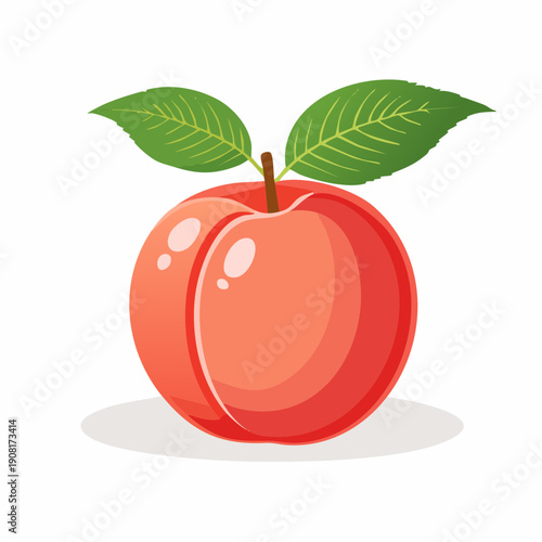 Dojrzały owoc brzoskwini z zielonym listkiem