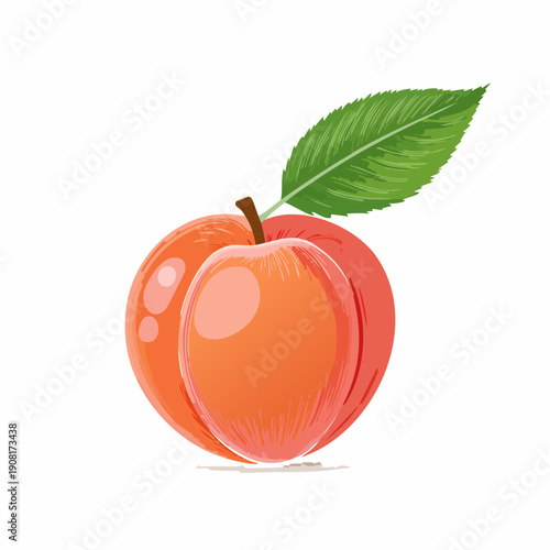 Dojrzały owoc brzoskwini z zielonym listkiem