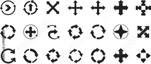 Black arrows and symbols on white background black and white