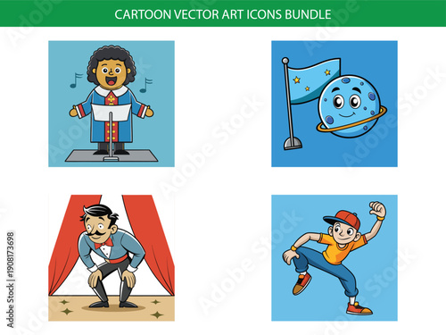 Wallpaper Mural Cartoon vector art icon bundle featuring various characters and activities Torontodigital.ca