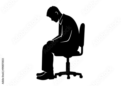 Man sitting alone in office chair feeling stressed and overwhelmed