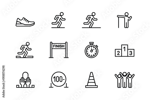 Line art icons depicting running fitness and athletic achievement