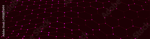 A vibrant hexagonal grid gently curves like a living digital fabric. A futuristic hexagonal background. Glowing nodes are connected by lines, forming a honeycomb structure.