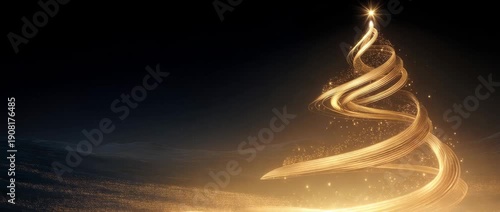 Glowing spiral Christmas tree made of golden light
