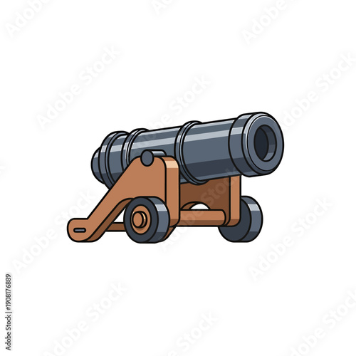 An illustration of a historical cannon on its carriage viewed from the side