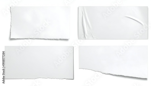 Wallpaper Mural Four rectangular white paper pieces, partially torn, isolated on a white background Torontodigital.ca