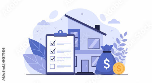 House Mortgage Checklist with Money Bag.