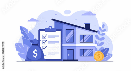 House with Checklist and Money Bag.