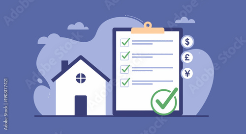 House Checklist Clipboard with Checkmarks and Dollar Sign.