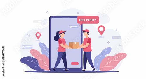 Man and Woman Receiving Delivery from Phone.