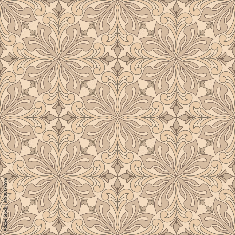 Fototapeta premium Neutral sand damask pattern showcasing refined sand floral damask for minimalist luxury decor , wallpaper, Fabric, Branding, Packaging, Invitations, Wedding, background.