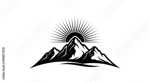 Mountain peaks and sun emblem illustration