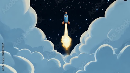 Rocket Launching Through Smoke into Starry Sky