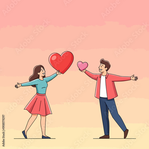 Couple exchanging hearts showing love and affection.