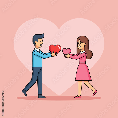 Couple exchanging hearts showing love and affection.