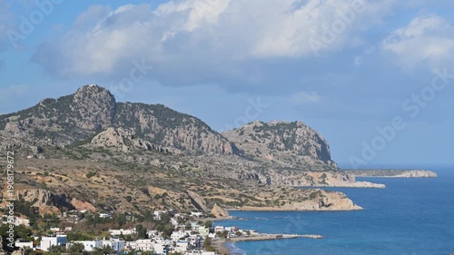 Stegna beach and village between hills and sea on Rhodes island in Greece