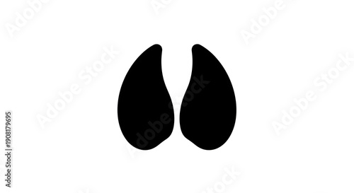 Abstract minimalist representation of a swine hoof print in a solid black silhouette, ideal for agricultural themes, veterinary signage, animal tracking, and farm-related design projects