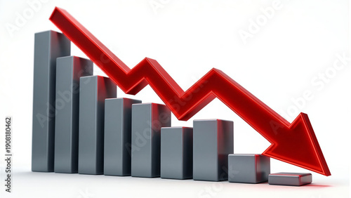 A dramatic decline in financial performance represented by a red arrow and decreasing bar graph Free Download A dramatic decline in financial performance represented by a red arrow and decreasing bar graph - GFXLoad