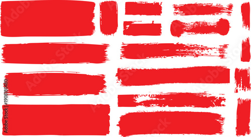 Straight line vector brush strokes. Black hand drawn stripes, smears. Chinese or Japanese calligraphy brushstrokes set. Rough grunge thick paint line texture. Vector sketch rectangle text boxes