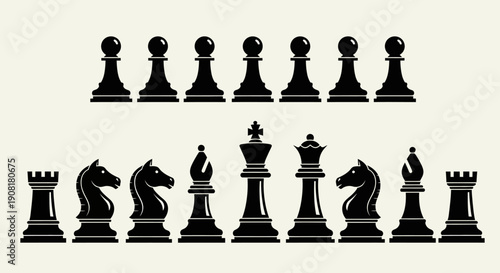 Black chess pieces arranged on a board in a strategic formation
